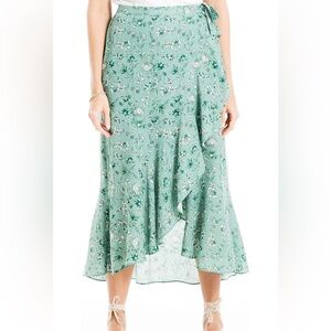 Max Studio Women's Crepe Maxi Ruffle Skirt Women's Size Extra Large Green Pink